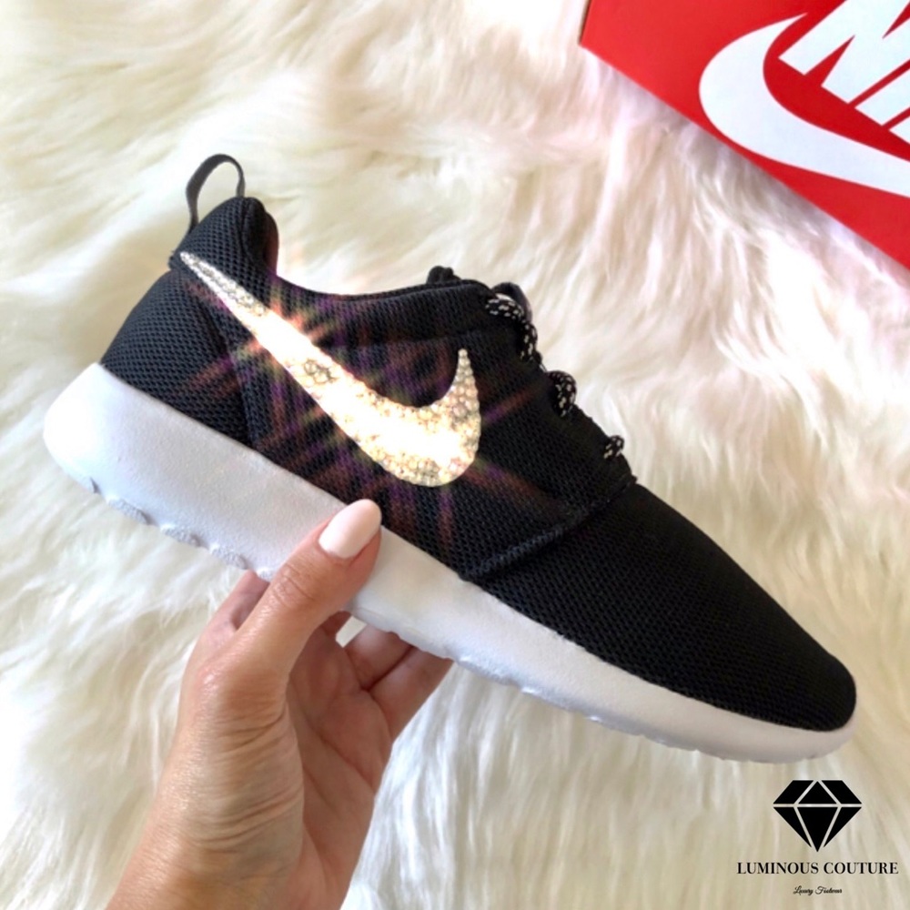 Swarovski® Nike Roshe One Shoes In Black & White